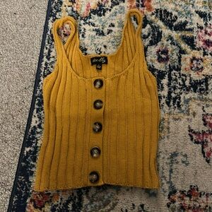 dee elly // mustard yellow sweater tank crop with faux-use buttons